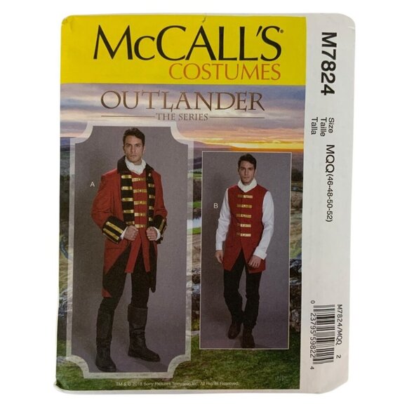 McCalls M7824 Mens Costume Sewing Pattern Outlander Red Coat Jacket & Vest 46-52 - Picture 1 of 3